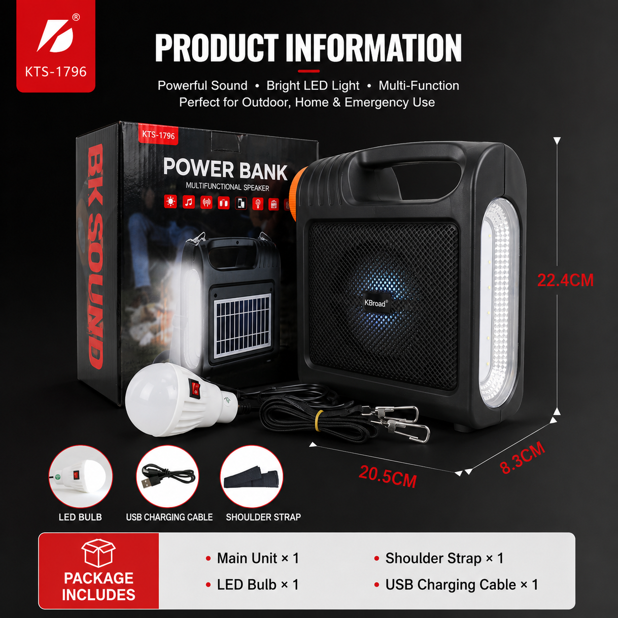 KTS-1796 Portable Camping Power Station with LED Lantern & Bluetooth Speaker