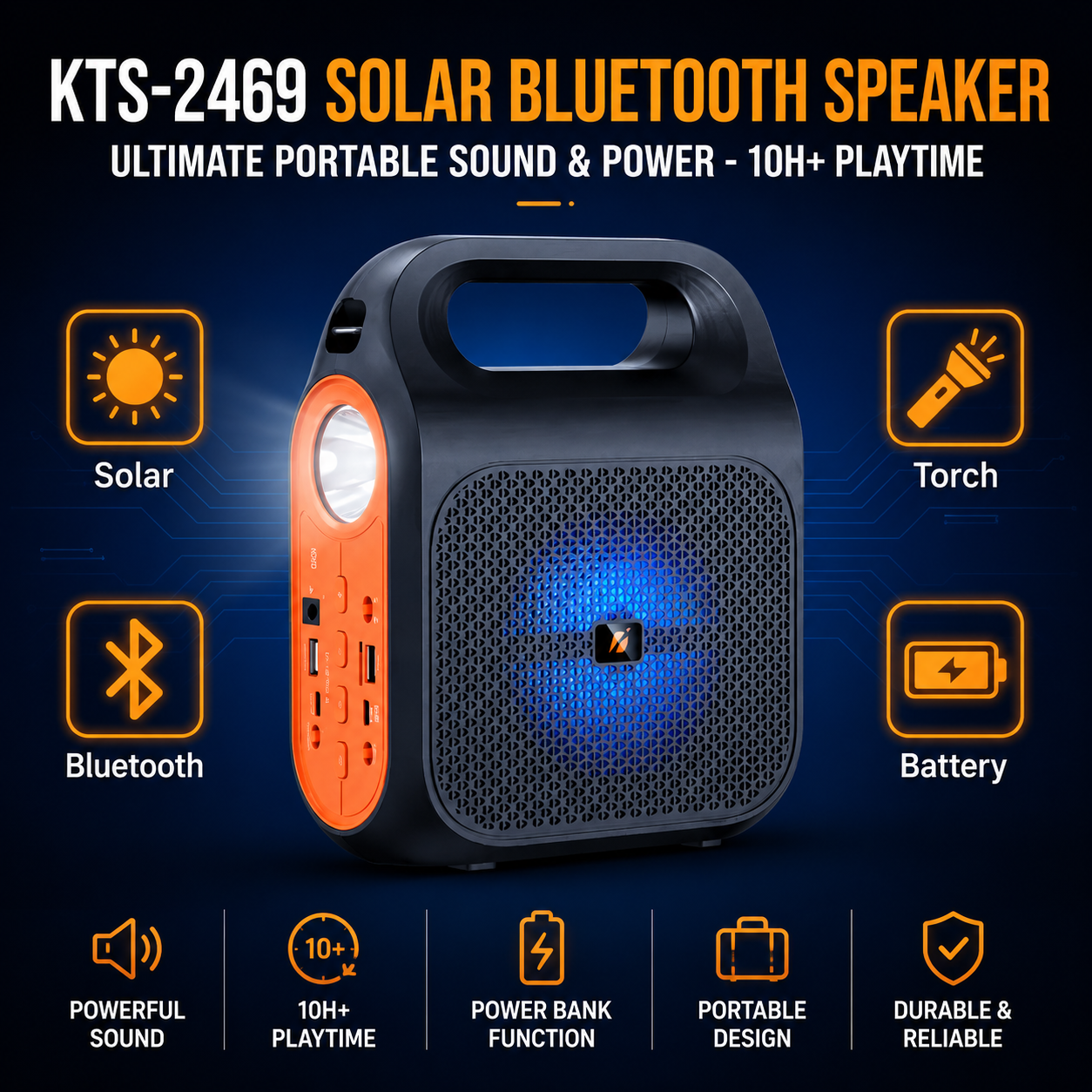 KTS-2469 Portable Camping Power Station with LED Lantern & Bluetooth Speaker