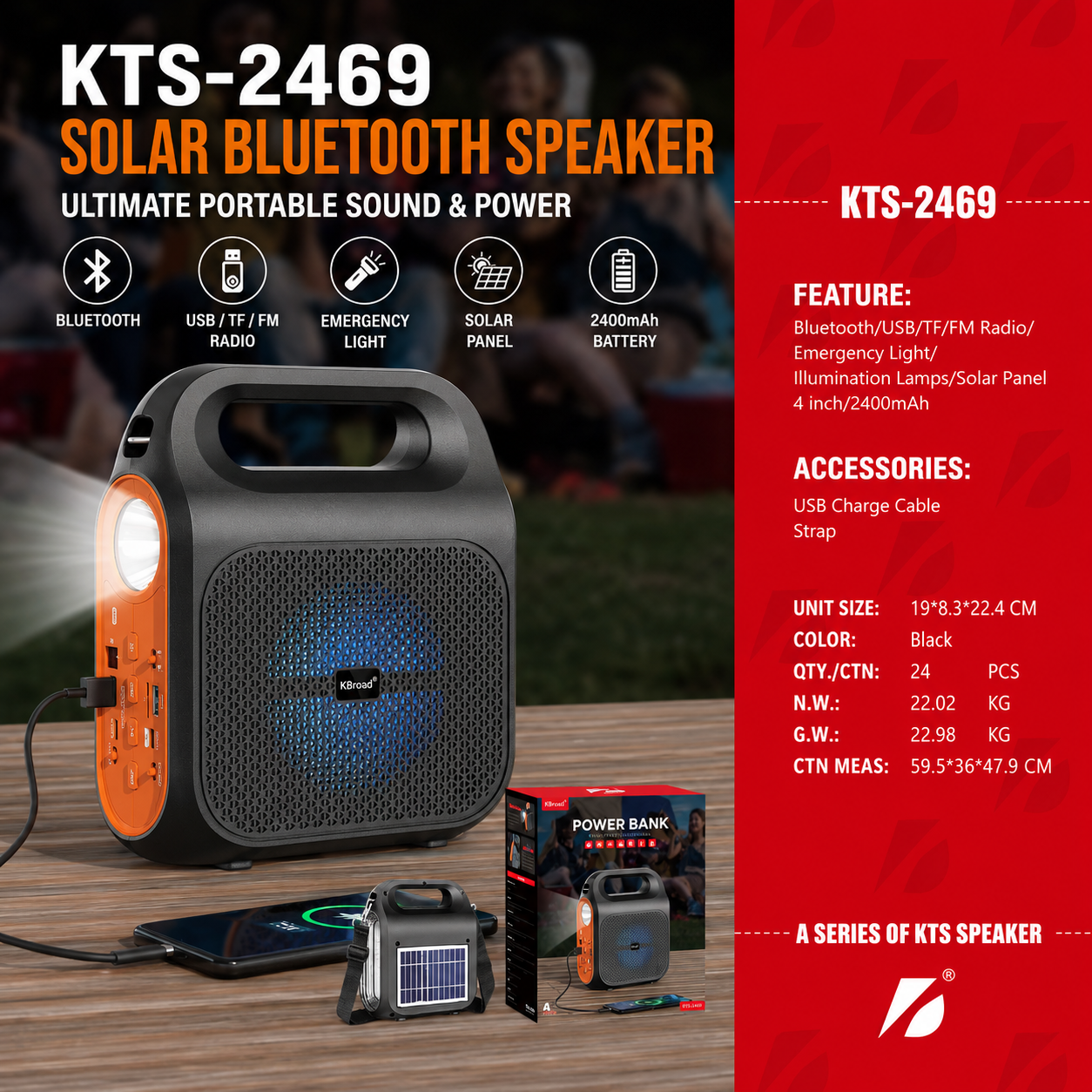 KTS-2469 Portable Camping Power Station with LED Lantern & Bluetooth Speaker