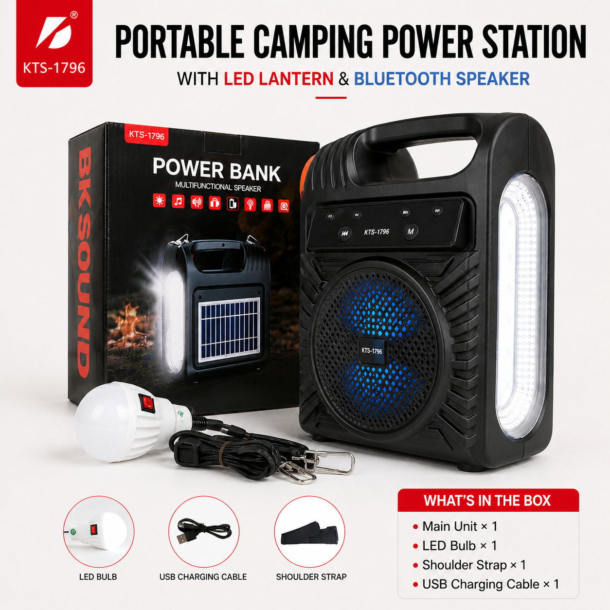 KTS-1796 Portable Camping Power Station with LED Lantern & Bluetooth Speaker