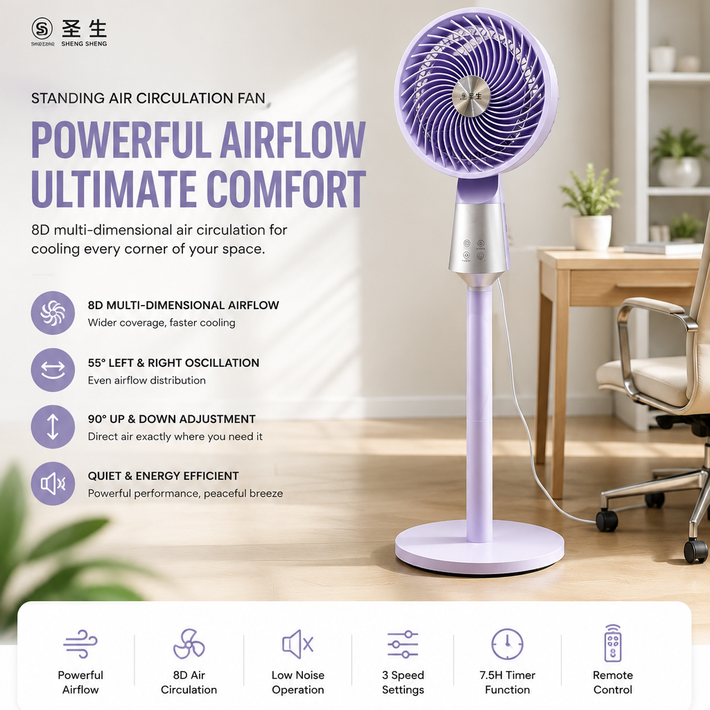Adjustable Standing Air Circulation Fan with Remote & Touch Control