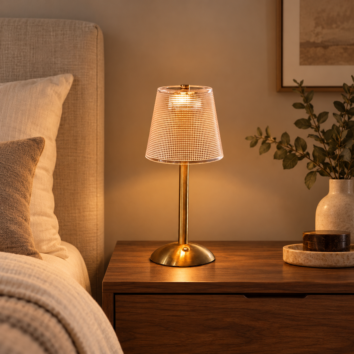 Modern Gold Base & Textured Acrylic Shade - Best for Bedroom, Living Room & Gifting