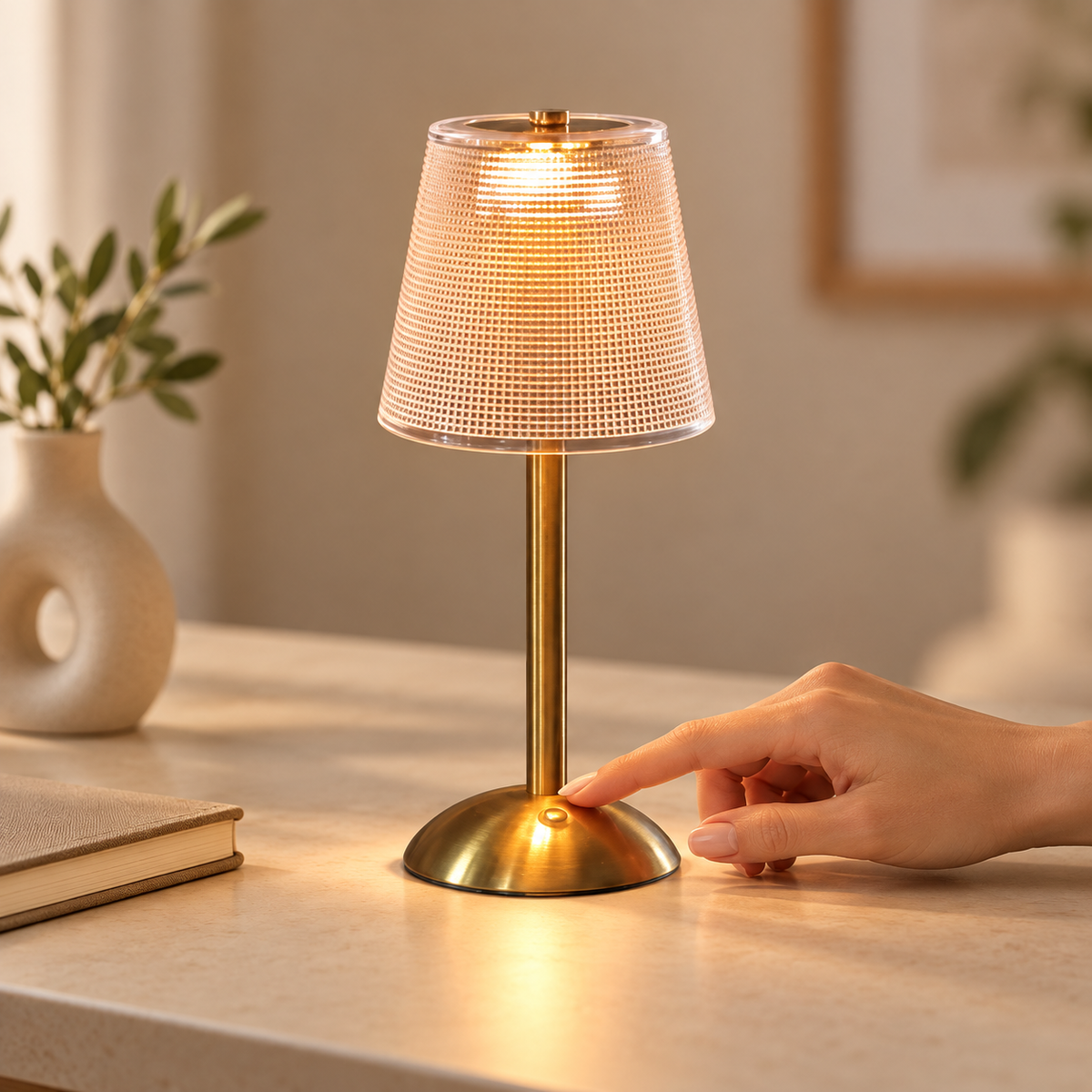 Modern Gold Base & Textured Acrylic Shade - Best for Bedroom, Living Room & Gifting