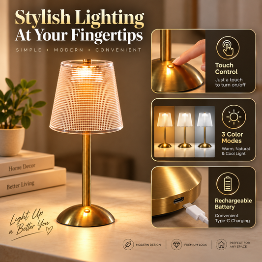 Modern Gold Base & Textured Acrylic Shade - Best for Bedroom, Living Room & Gifting