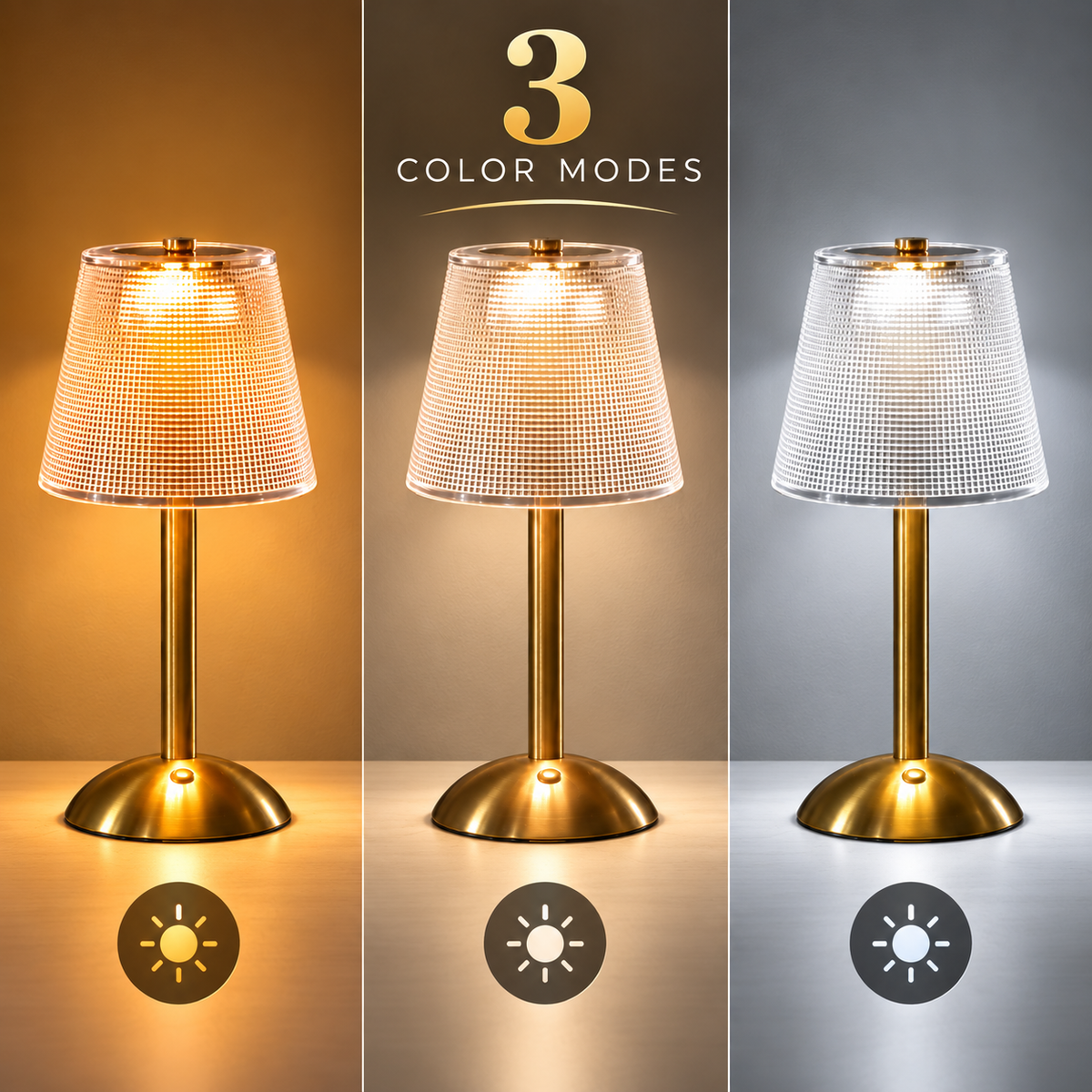 Modern Gold Base & Textured Acrylic Shade - Best for Bedroom, Living Room & Gifting