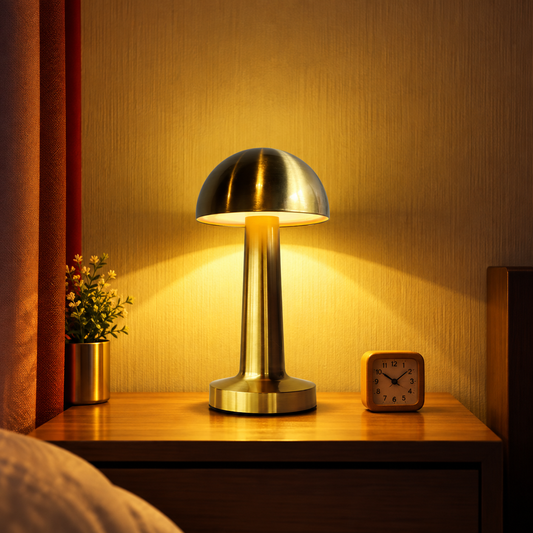 Mushroom Shape Retro Style LED Metal Lamp - 3 Light Modes - Dimmable - USB Type-C Charge - Touch Sense - Battery Powered