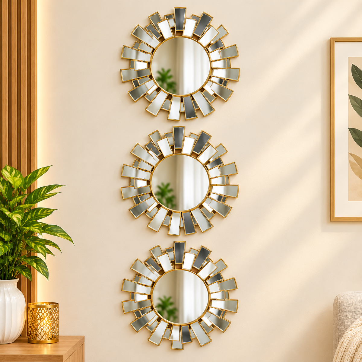 Decorative Wall Mirror Set of 3 – Elegant Gold & Black Designs