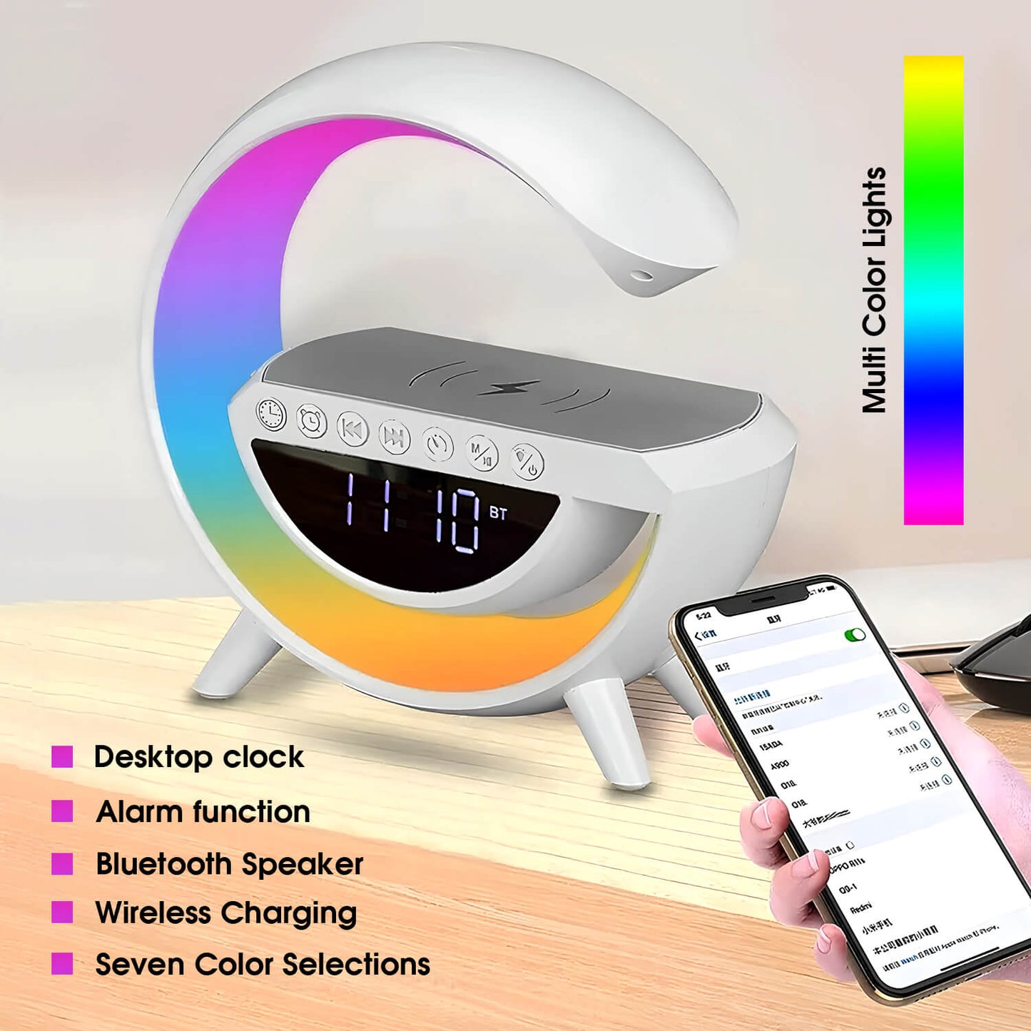 BT-3401 LED Light Bluetooth Speaker and Wireless Mobile Charging Dock (15 Watt) with Digital Alarm Clock (Large Size)