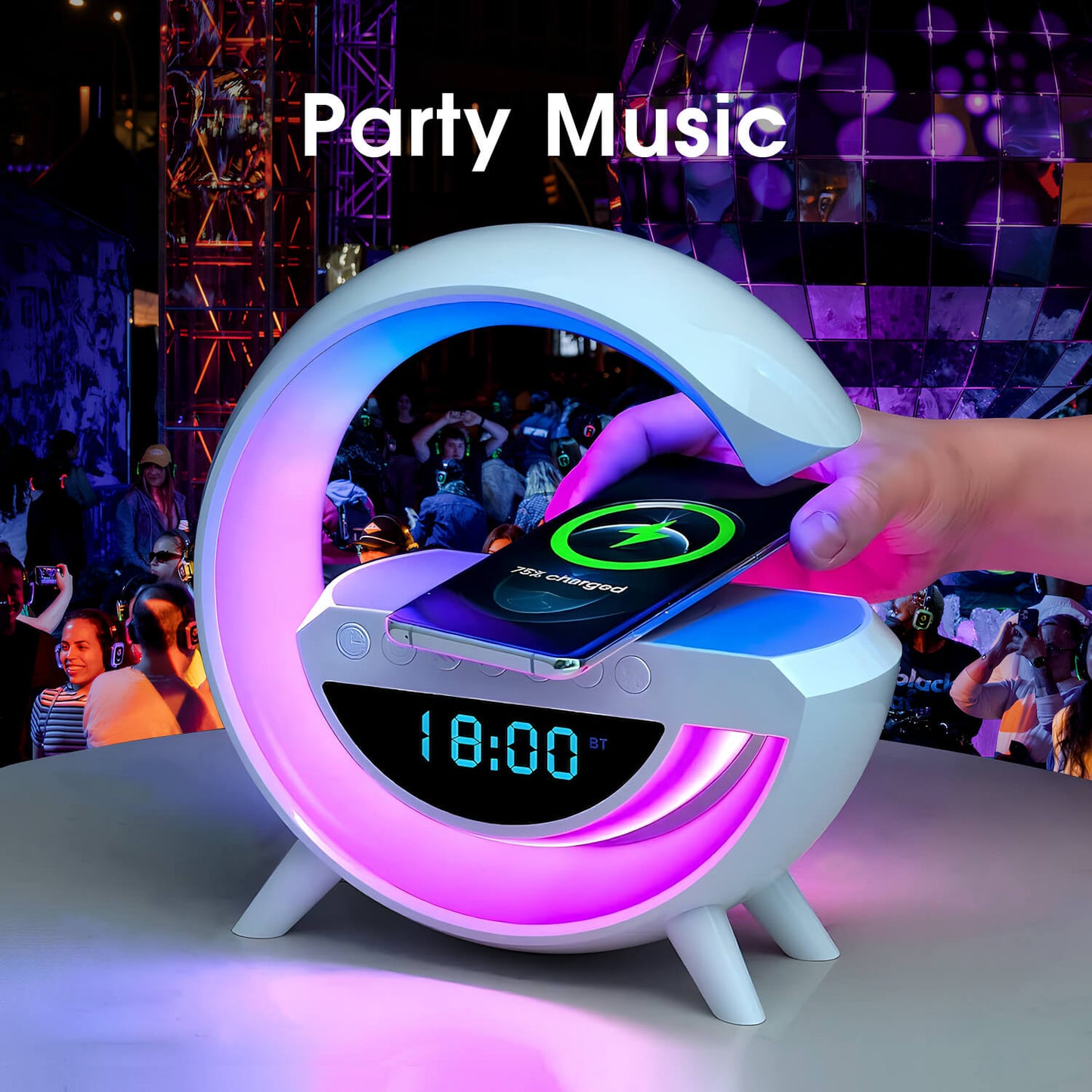 BT-3401 LED Light Bluetooth Speaker and Wireless Mobile Charging Dock (15 Watt) with Digital Alarm Clock (Large Size)