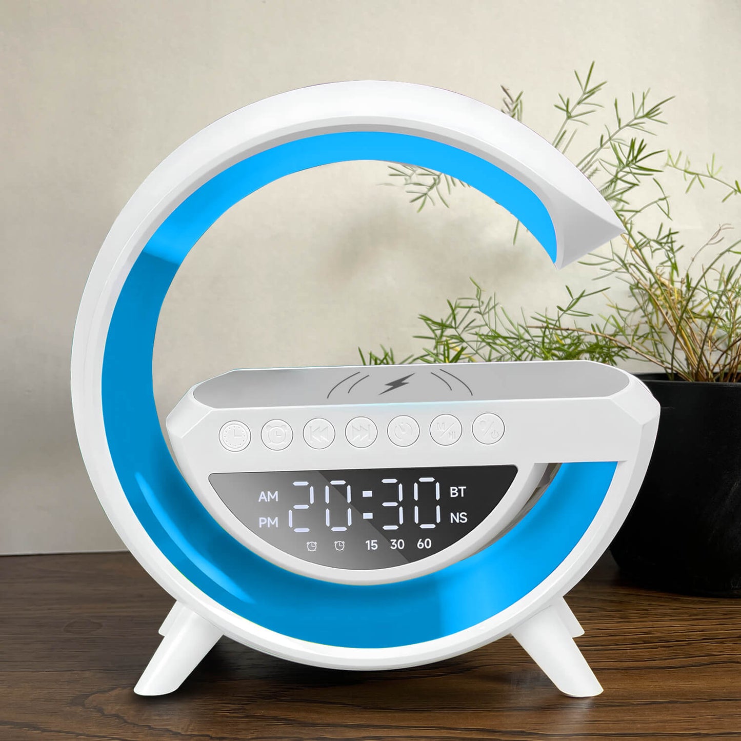 BT-3401 LED Light Bluetooth Speaker and Wireless Mobile Charging Dock (15 Watt) with Digital Alarm Clock (Large Size)