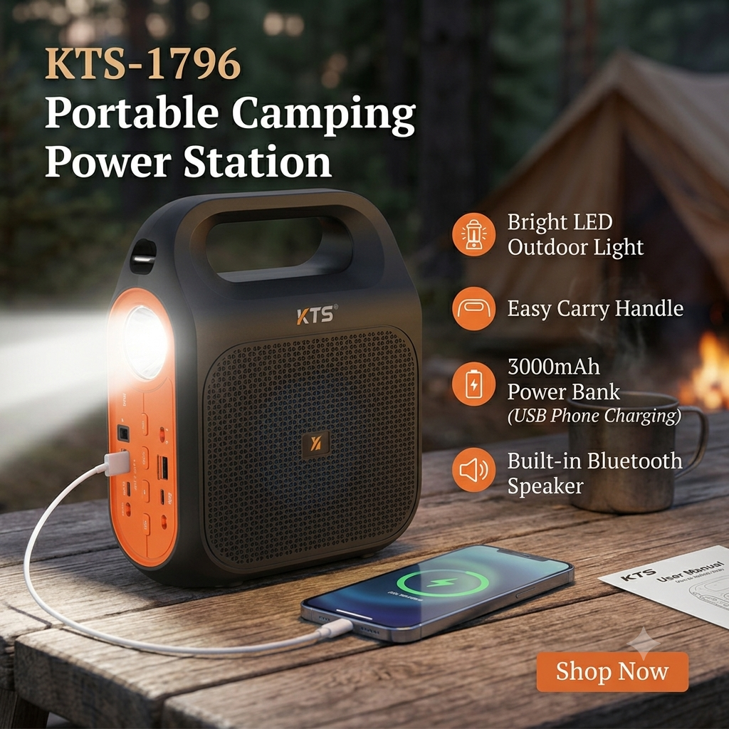 KTS-1796 Portable Camping Power Station with LED Lantern & Bluetooth Speaker