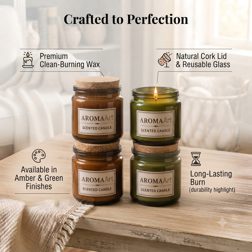 AromaArt Scented Glass Jar Candle with Cork Lid