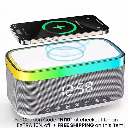 S300 Premium Bluetooth Speaker - Wireless Mobile Charger (15W) & Digital Clock, 7 RGB Lights, for Home, Music, Party, Travel, Birthday Events (Large Size)