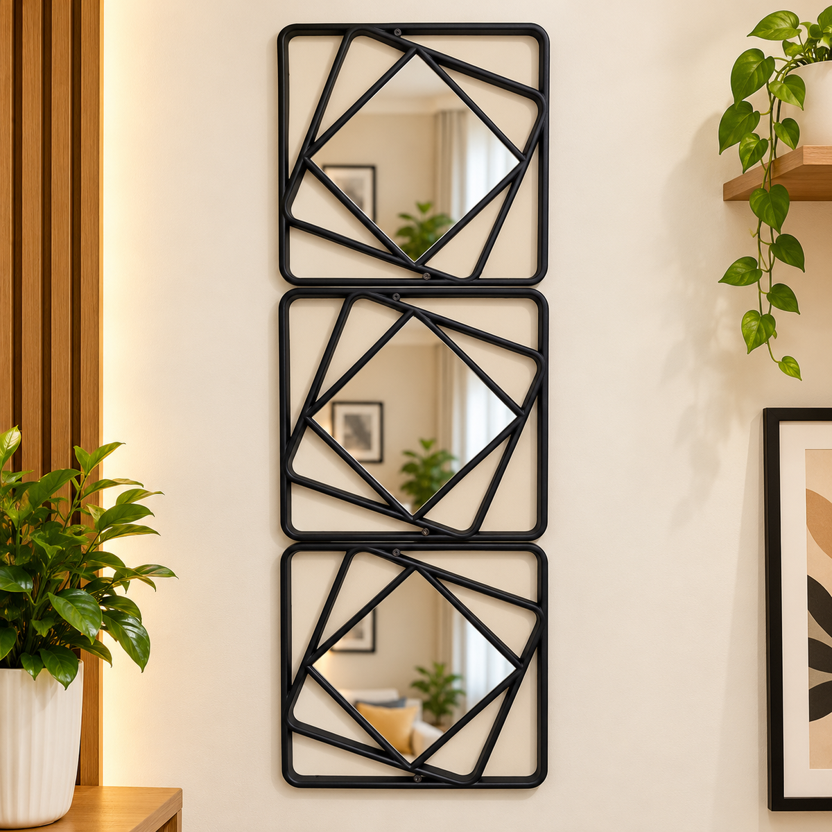 Decorative Wall Mirror Set of 3 – Elegant Gold & Black Designs