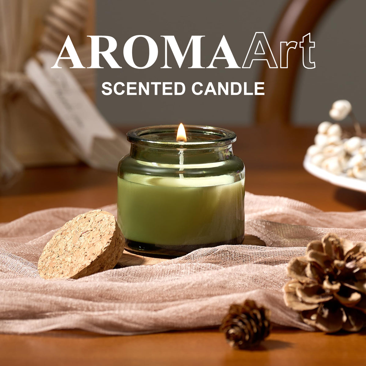 AromaArt Scented Glass Jar Candle with Cork Lid