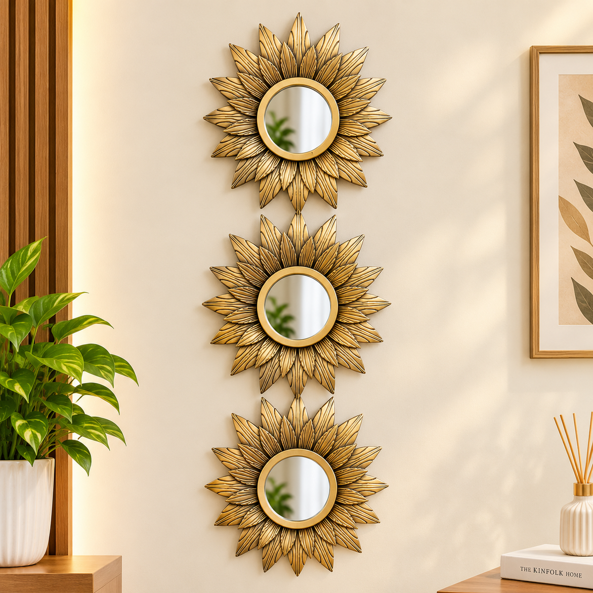 Decorative Wall Mirror Set of 3 – Elegant Gold & Black Designs