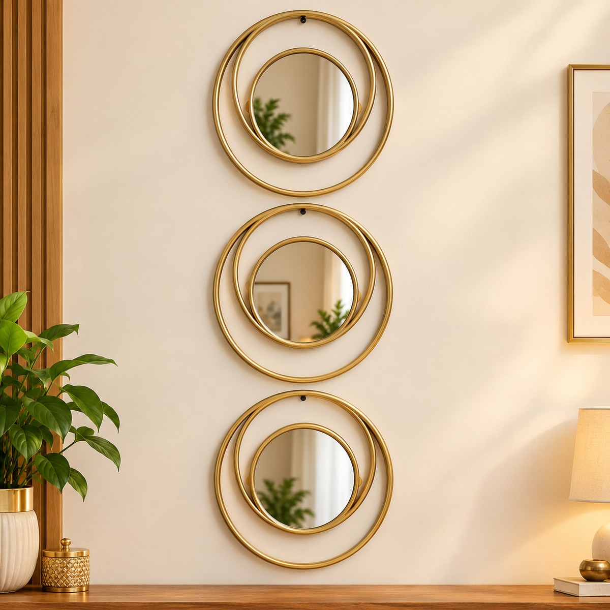 Decorative Wall Mirror Set of 3 – Elegant Gold & Black Designs