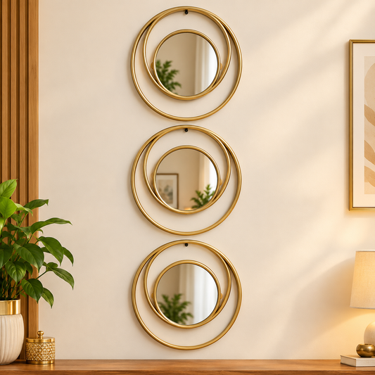Decorative Wall Mirror Set of 3 – Elegant Gold & Black Designs