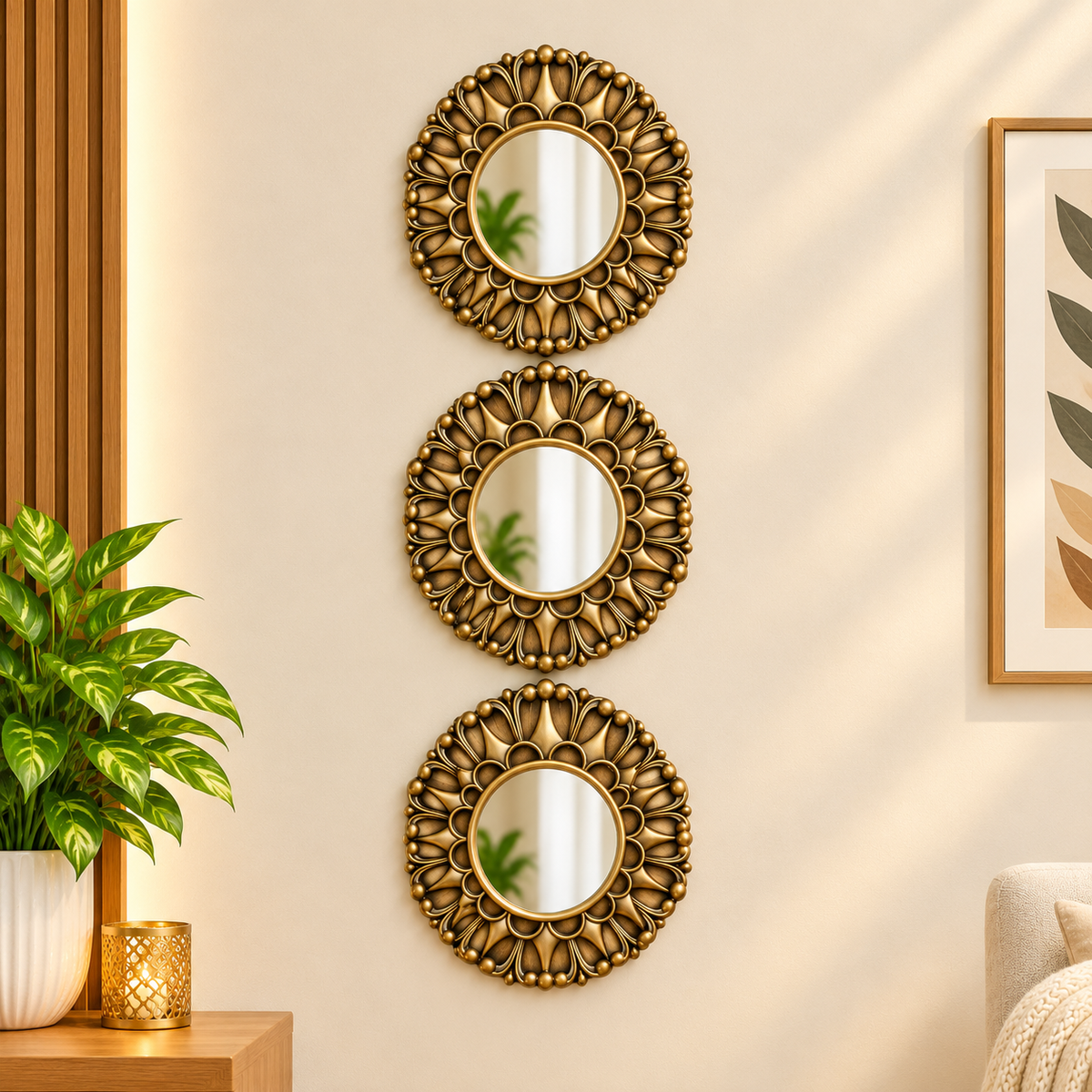 Decorative Wall Mirror Set of 3 – Elegant Gold & Black Designs