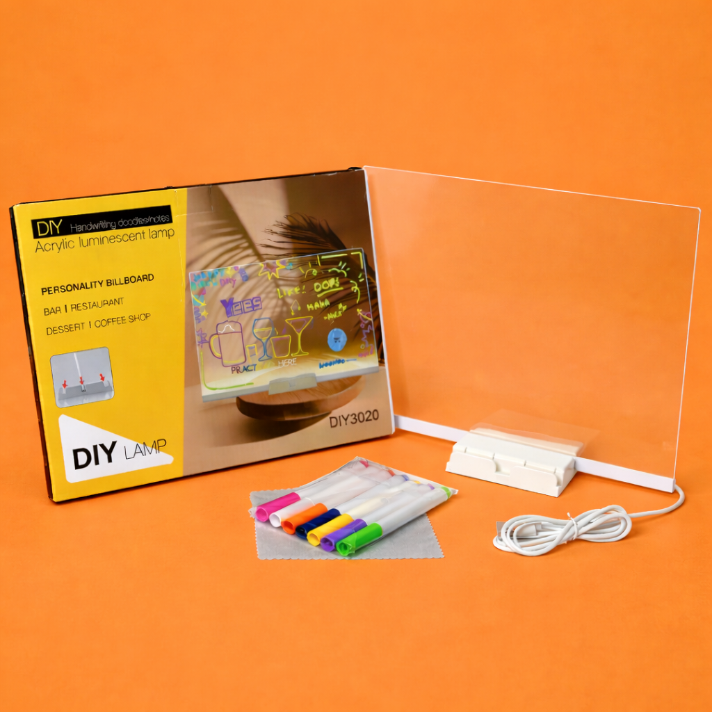 DIY LED Writing Board – Colorful Acrylic Note Pad with Stand & Reusable Pens