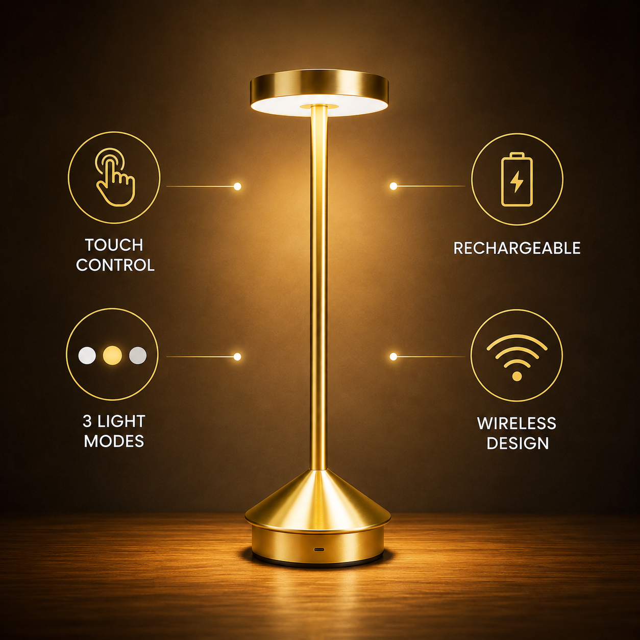 Nimbus Longneck Minimal Design LED Touch Table Lamp – Rechargeable Ambient Light