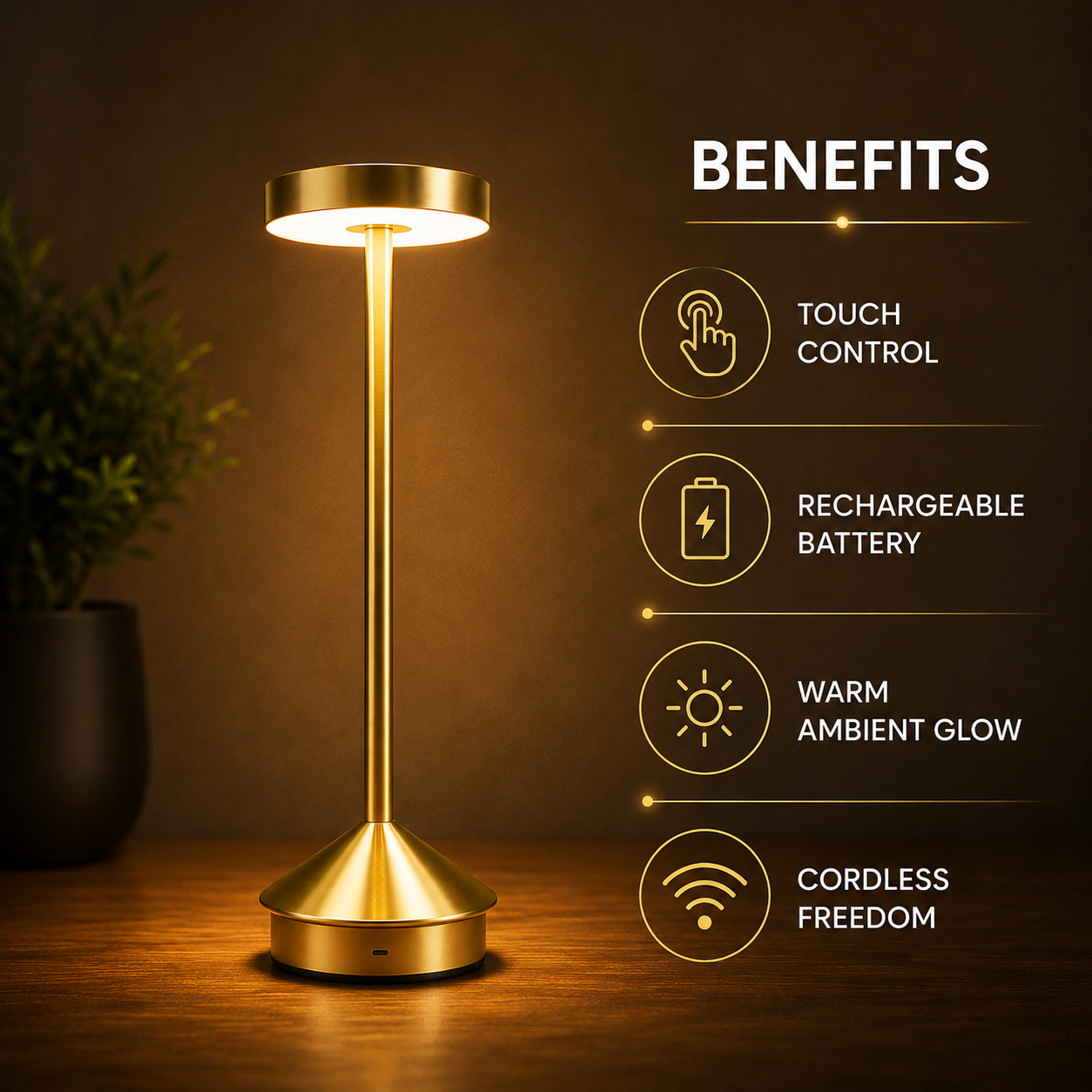 Nimbus Longneck Minimal Design LED Touch Table Lamp – Rechargeable Ambient Light