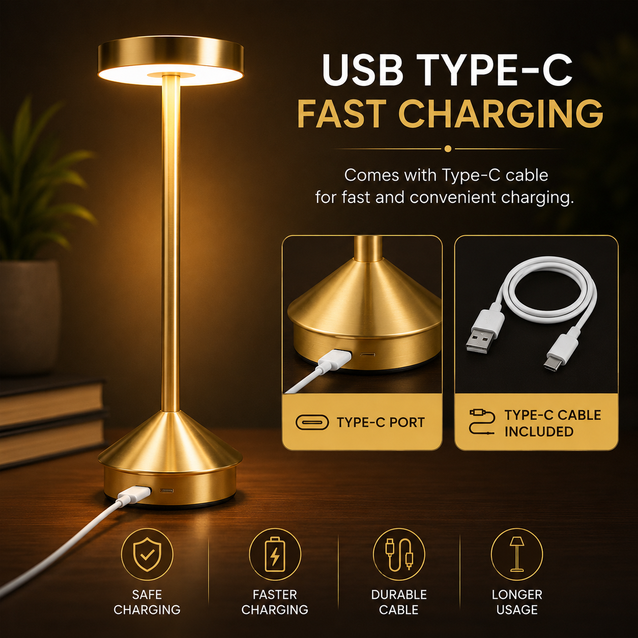 Nimbus Longneck Minimal Design LED Touch Table Lamp – Rechargeable Ambient Light