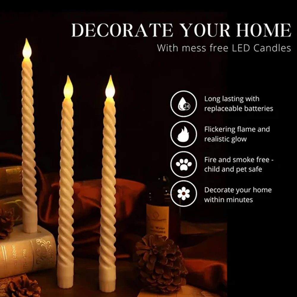 Pack of 6 Flameless LED Taper Candles – Realistic Warm Glow