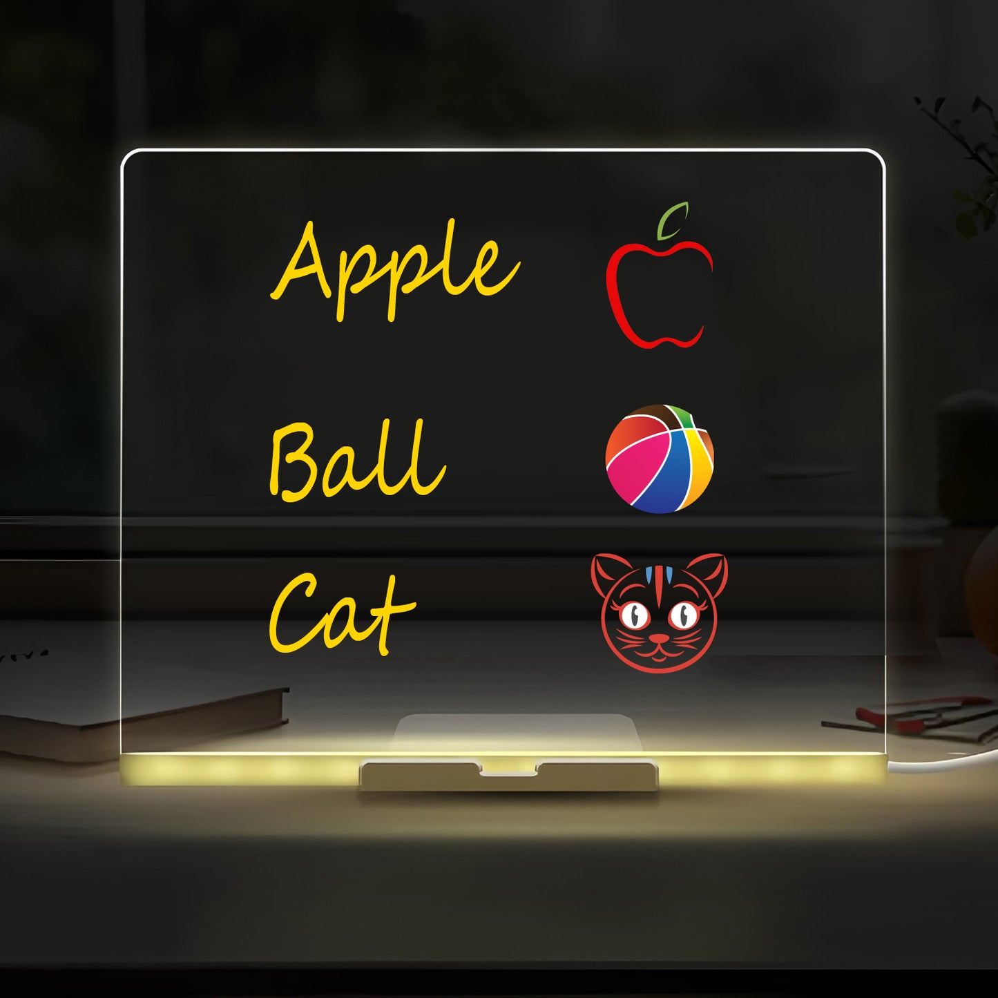 LED Light-Up Writing Board with Markers – Colorful DIY Acrylic Writing Pad with Stand & Erasable Pens for Kids