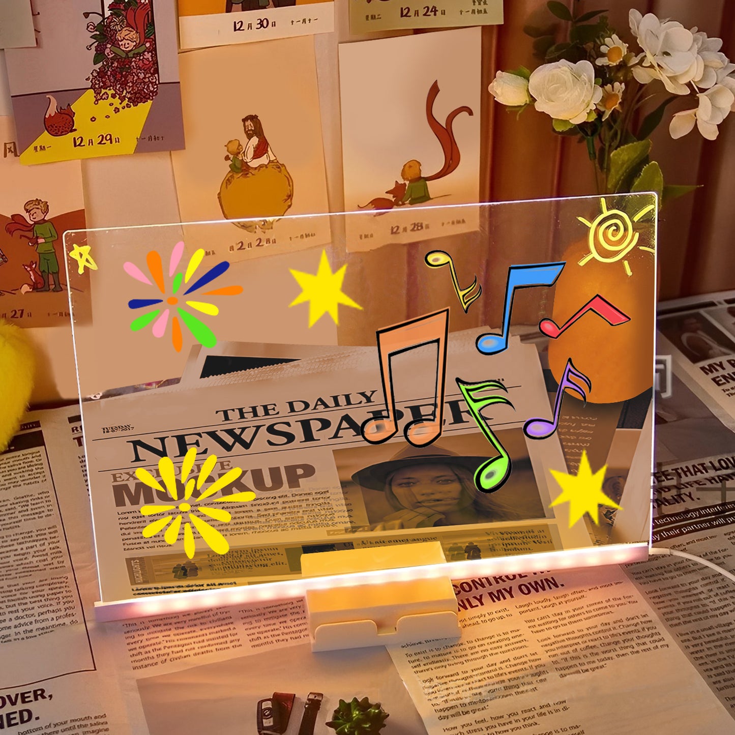 LED Light-Up Writing Board with Markers – Colorful DIY Acrylic Writing Pad with Stand & Erasable Pens for Kids