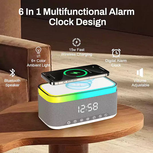 S300 Premium Bluetooth Speaker - Wireless Mobile Charger (15W) & Digital Clock, 7 RGB Lights, for Home, Music, Party, Travel, Birthday Events (Large Size)