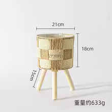 Handwoven Wooden Plant Stand Planter Set – Modern Indoor Flower Pots(Pack of 3)