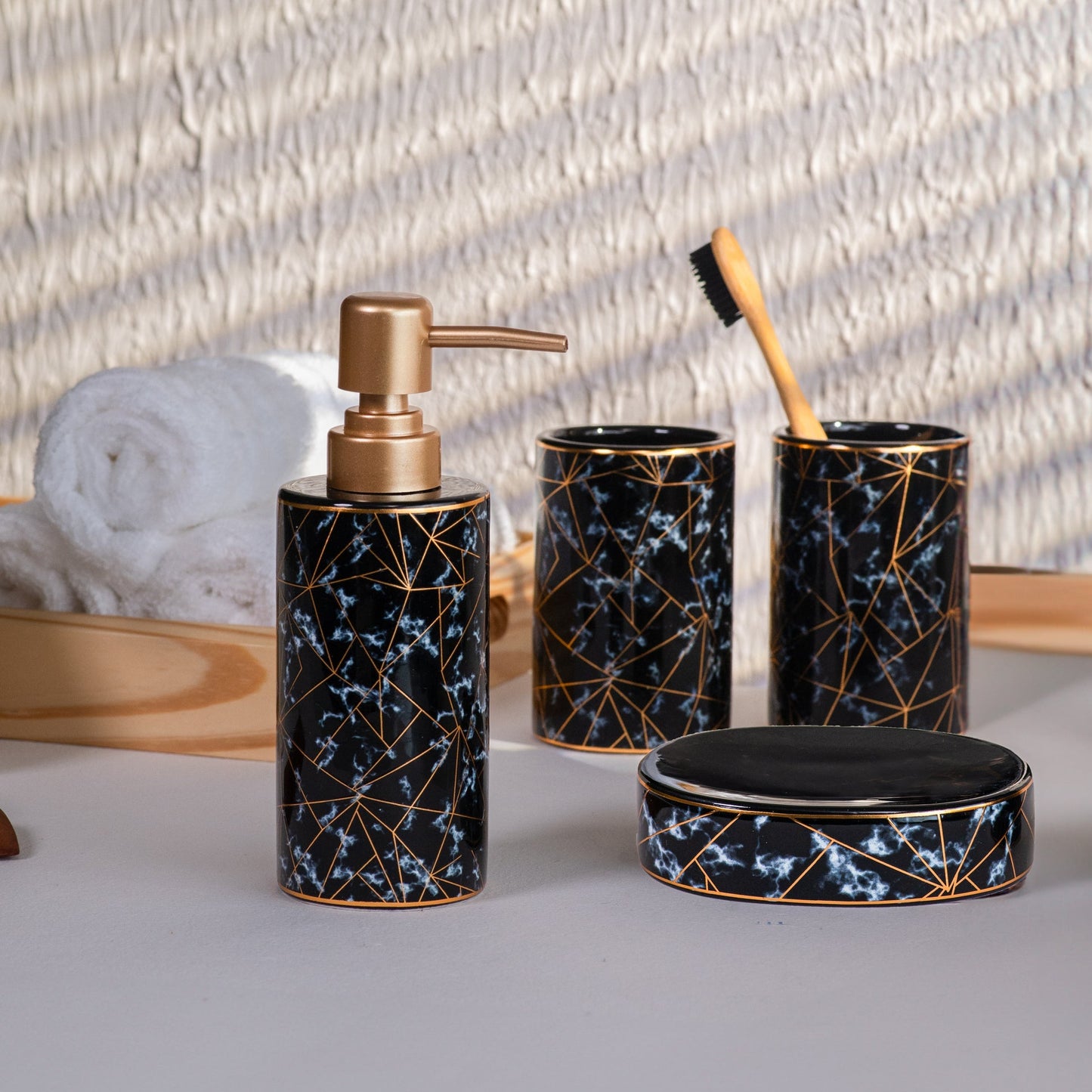 Ceramic Black Marble Finish Bath Set (4 PCS)