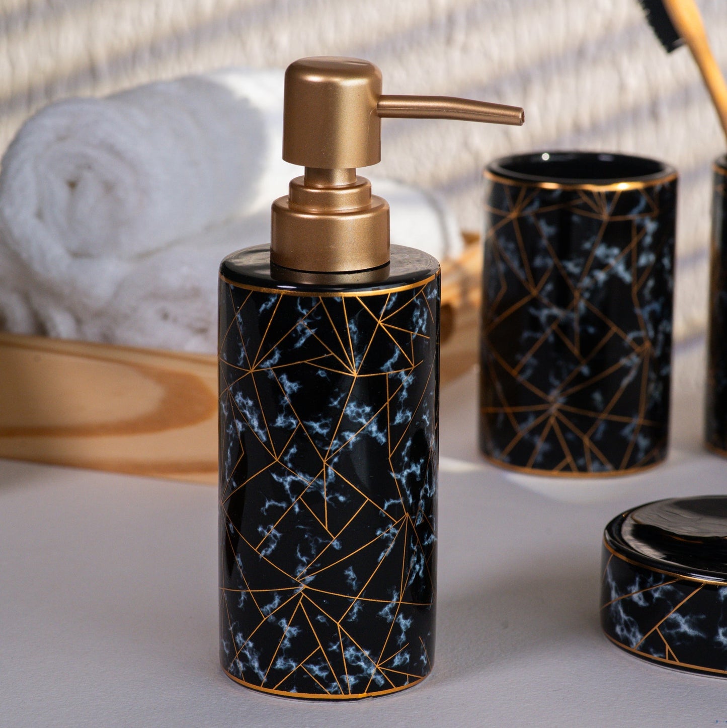Ceramic Black Marble Finish Bath Set (4 PCS)