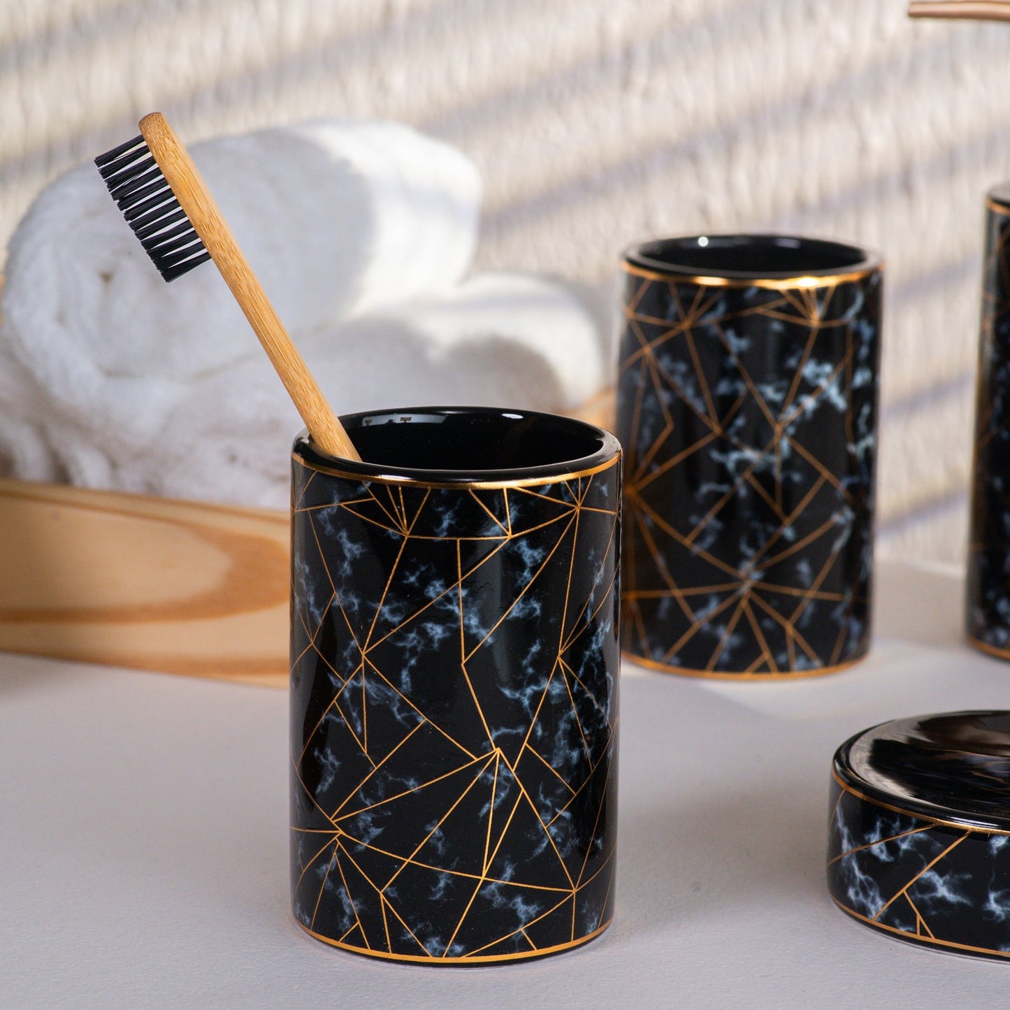 Ceramic Black Marble Finish Bath Set (4 PCS)