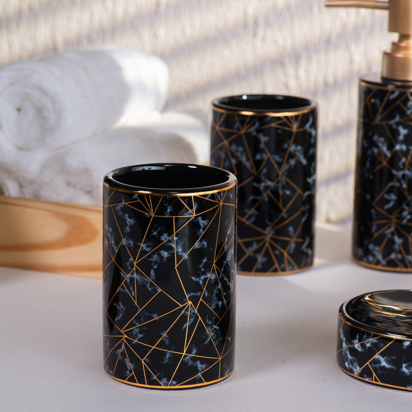Ceramic Black Marble Finish Bath Set (4 PCS)