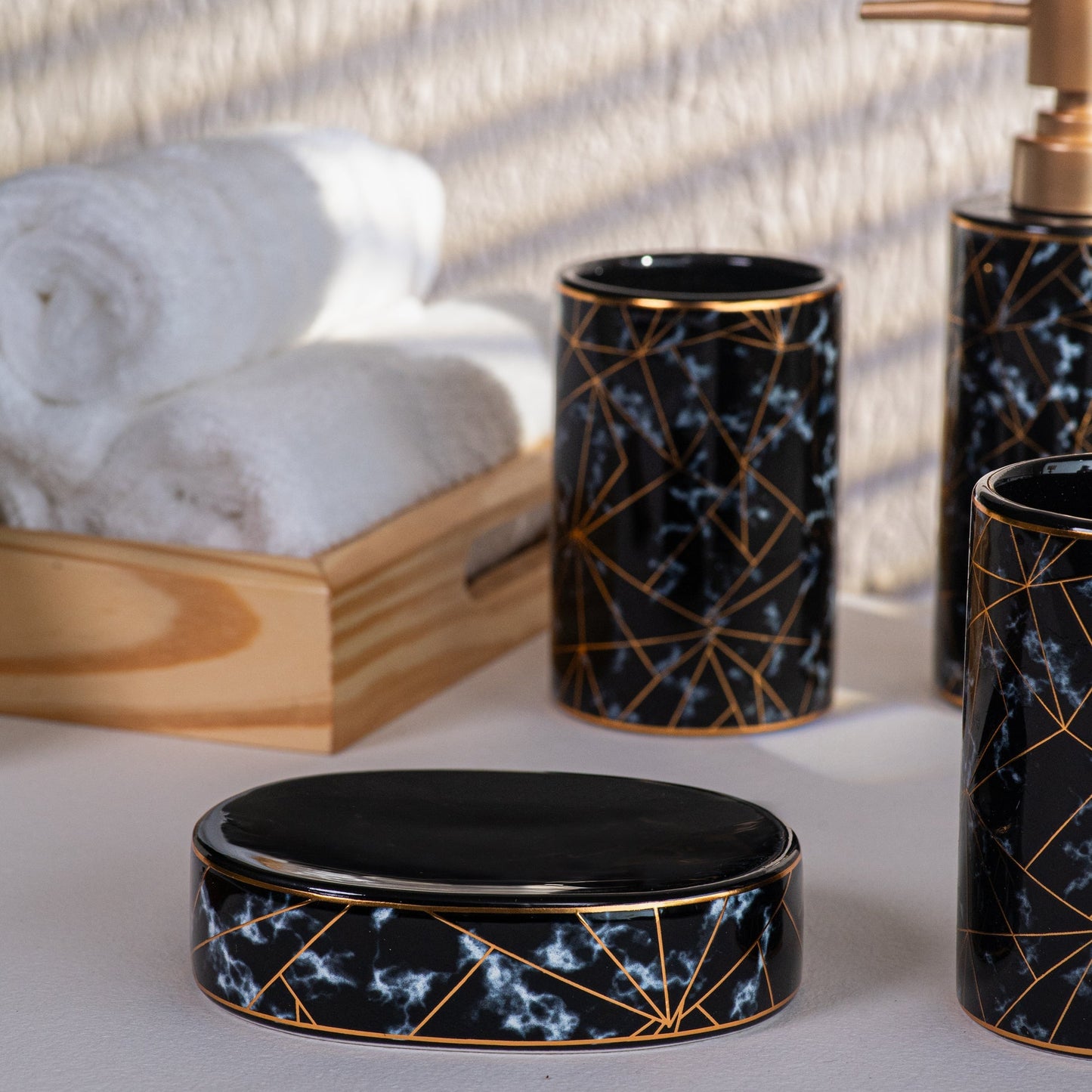 Ceramic Black Marble Finish Bath Set (4 PCS)