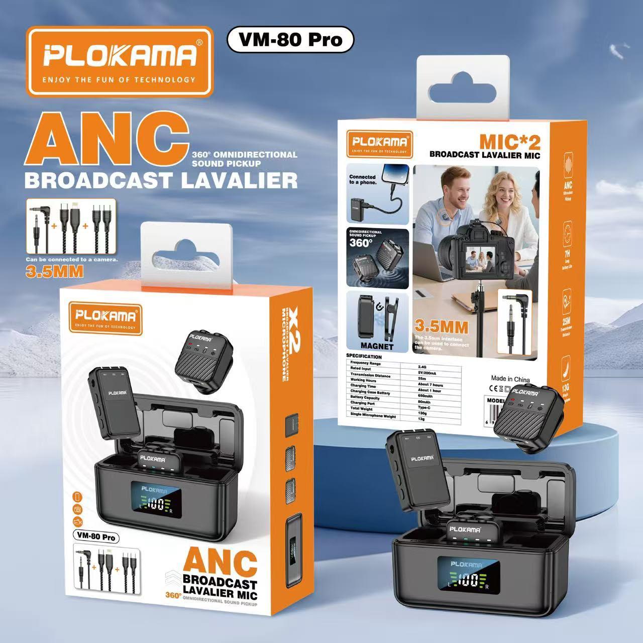 PLOKAMA VM-80 Pro ANC Wireless Lavalier Microphone