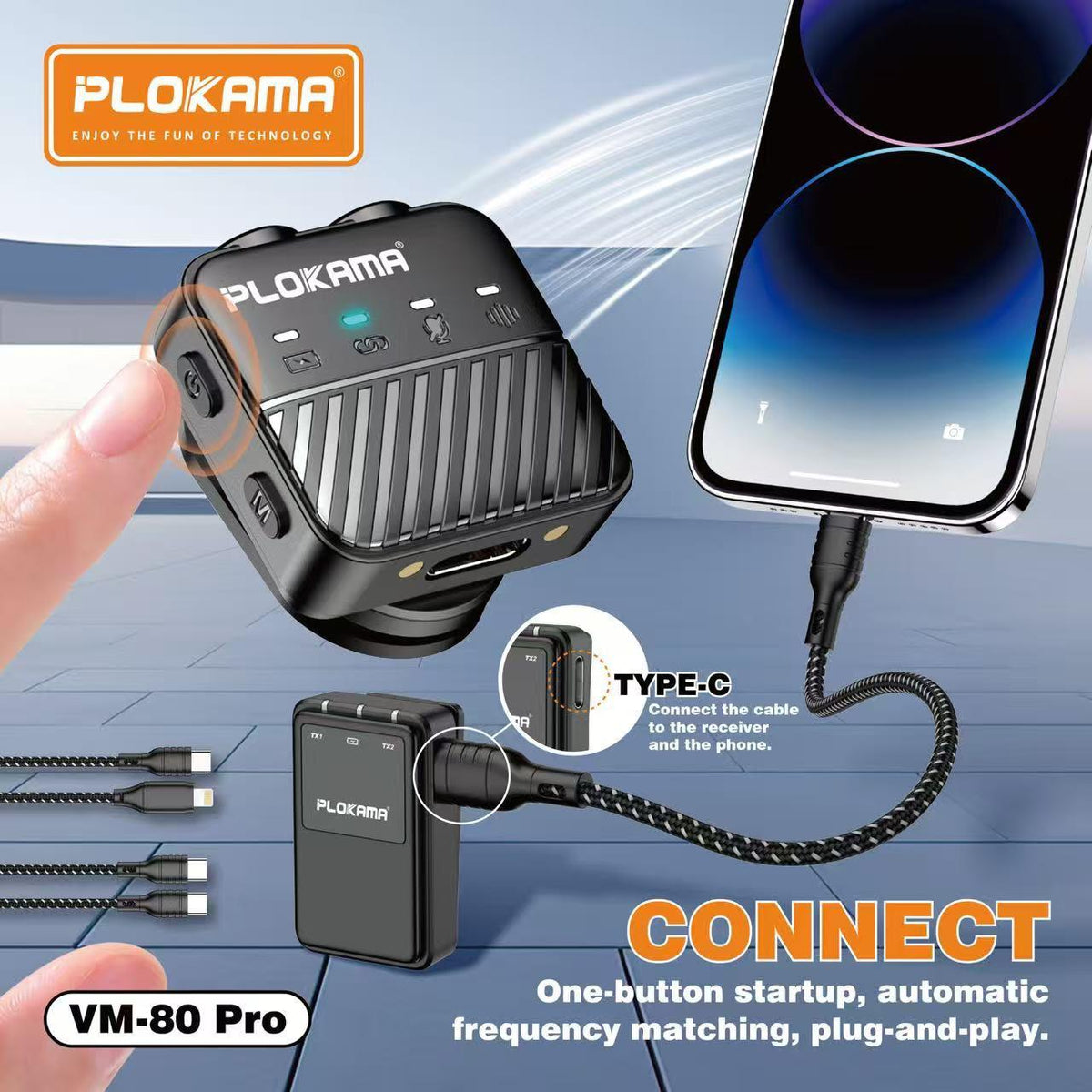 PLOKAMA VM-80 Pro ANC Wireless Lavalier Microphone
