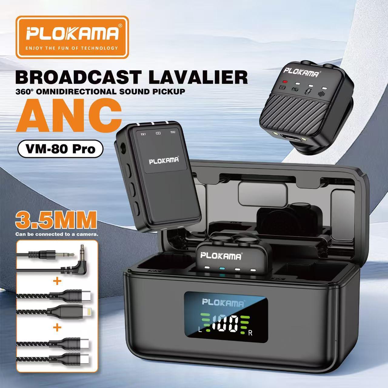 PLOKAMA VM-80 Pro ANC Wireless Lavalier Microphone