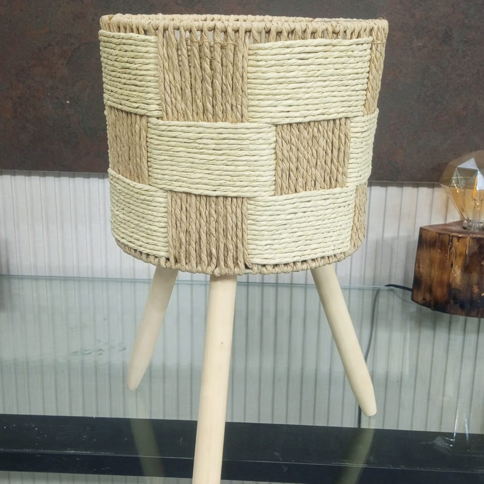 Handwoven Wooden Plant Stand Planter Set – Modern Indoor Flower Pots(Pack of 3)