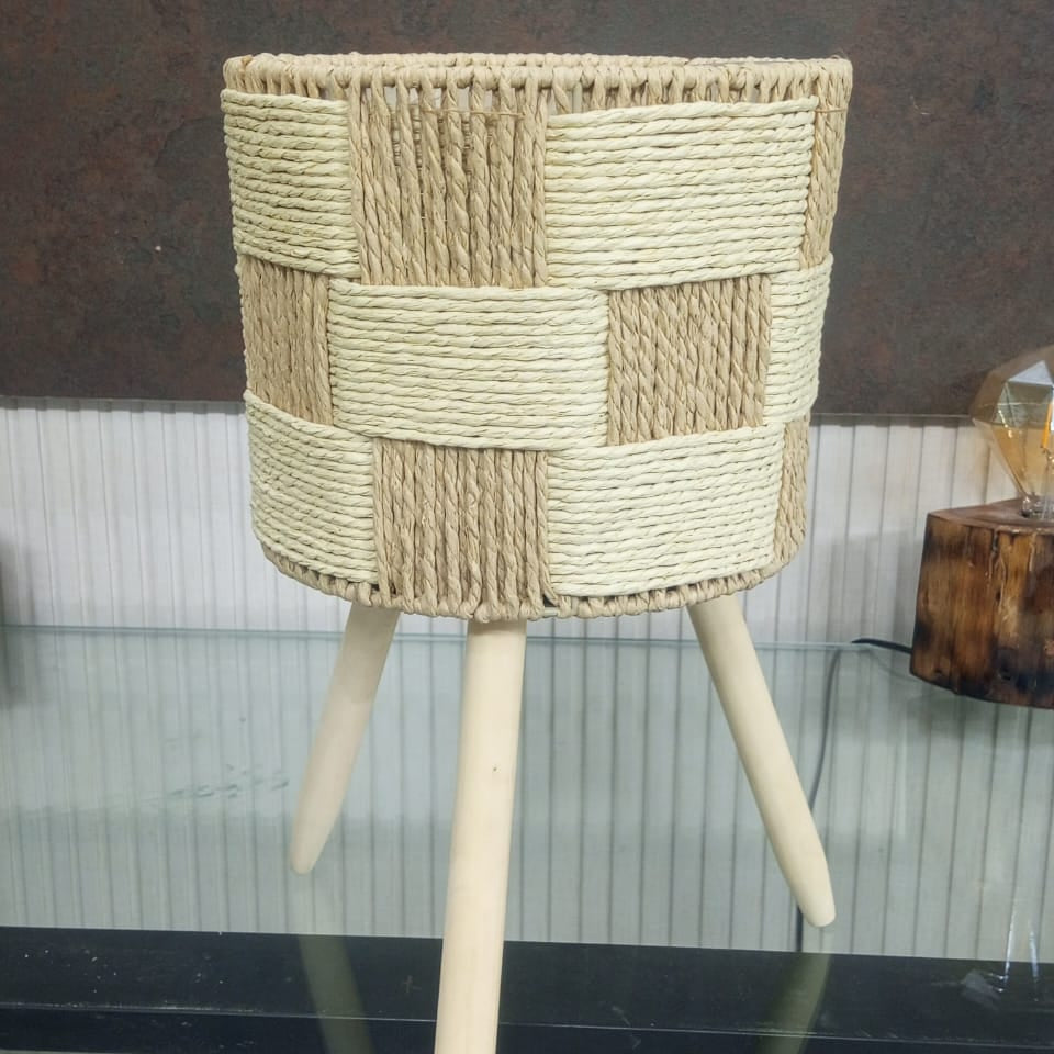 Handwoven Wooden Plant Stand Planter Set – Modern Indoor Flower Pots(Pack of 3)