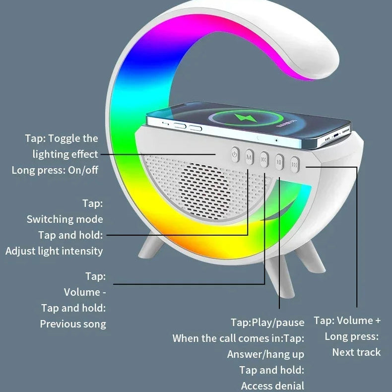 BT-3401 LED Light Bluetooth Speaker and Wireless Mobile Charging Dock (15 Watt) with Digital Alarm Clock (Large Size)