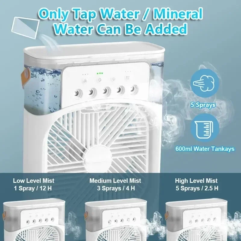 Portable Mini Air Cooler Fan with Mist – Ultra-Quiet Cooling Fan with Water Tank & Night Mode