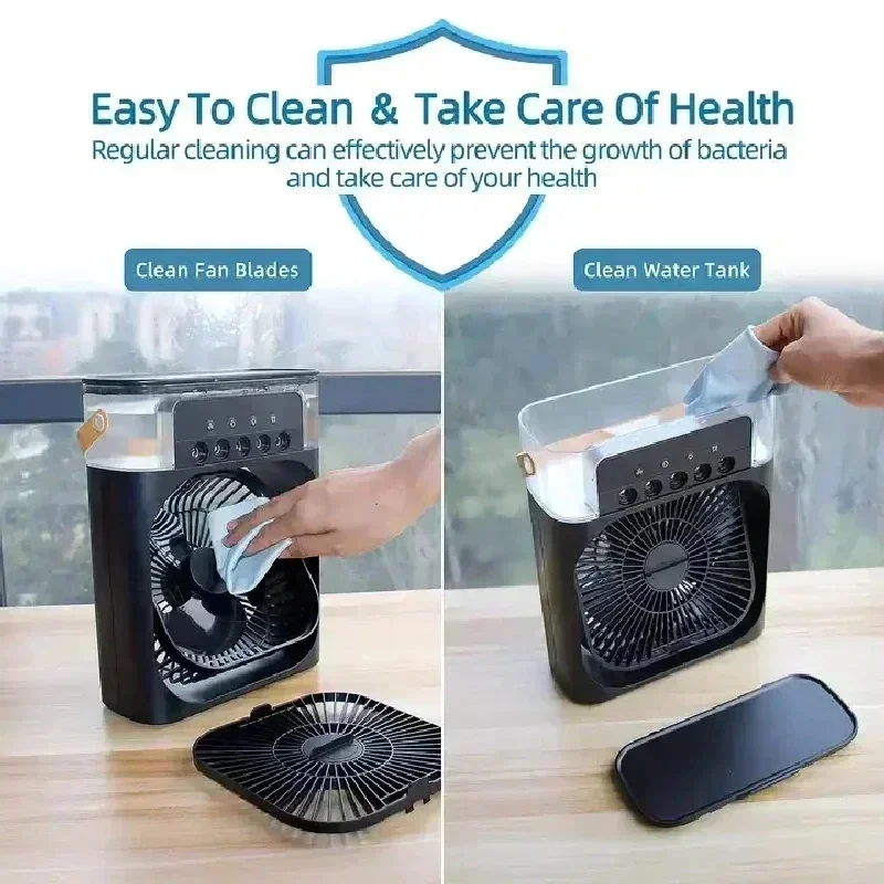 Portable Mini Air Cooler Fan with Mist – Ultra-Quiet Cooling Fan with Water Tank & Night Mode