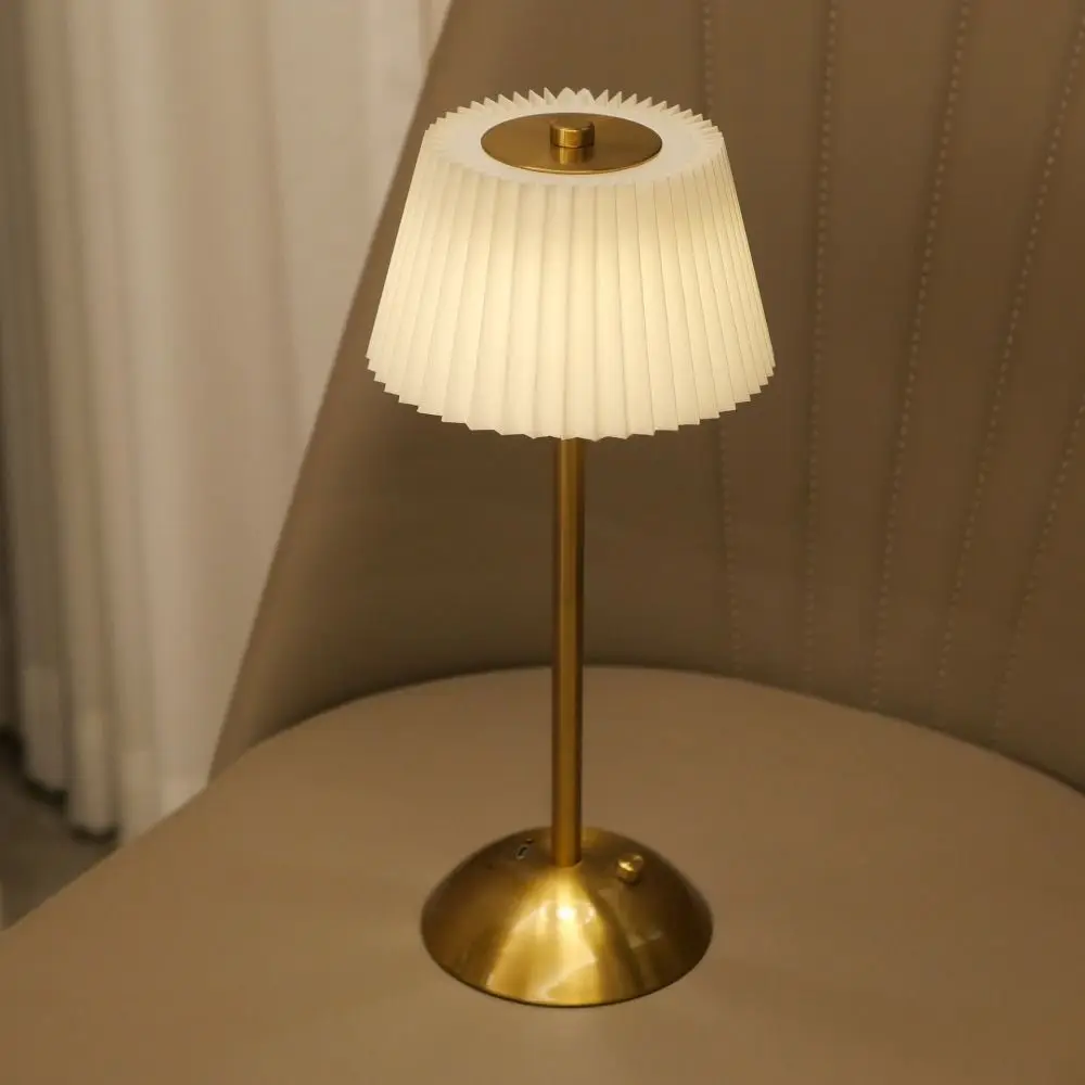 Modern Nordic Table Lamp – Gold Base with Pleated Shade
