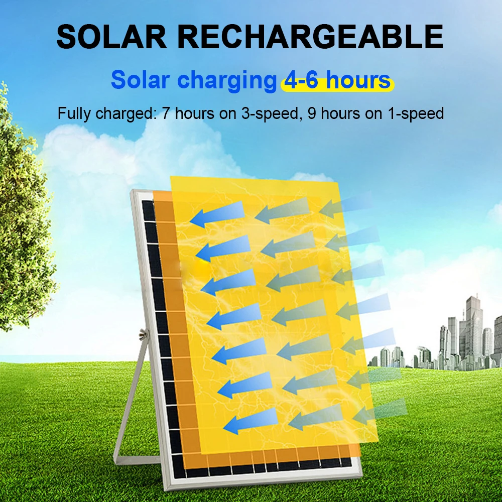 Solar Rechargeable Multi-Purpose Fan with Remote & Buttons Control (Solor Plate Included)