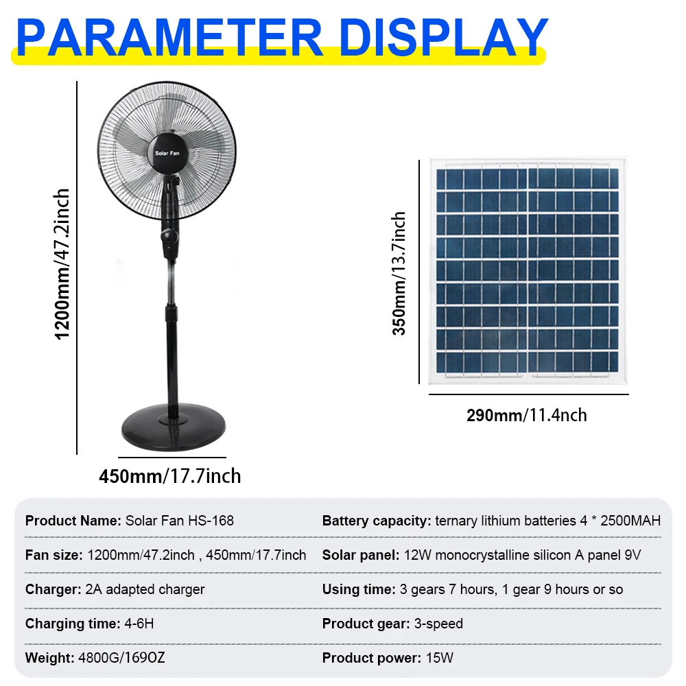 Solar Rechargeable Multi-Purpose Fan with Remote & Buttons Control (Solor Plate Included)