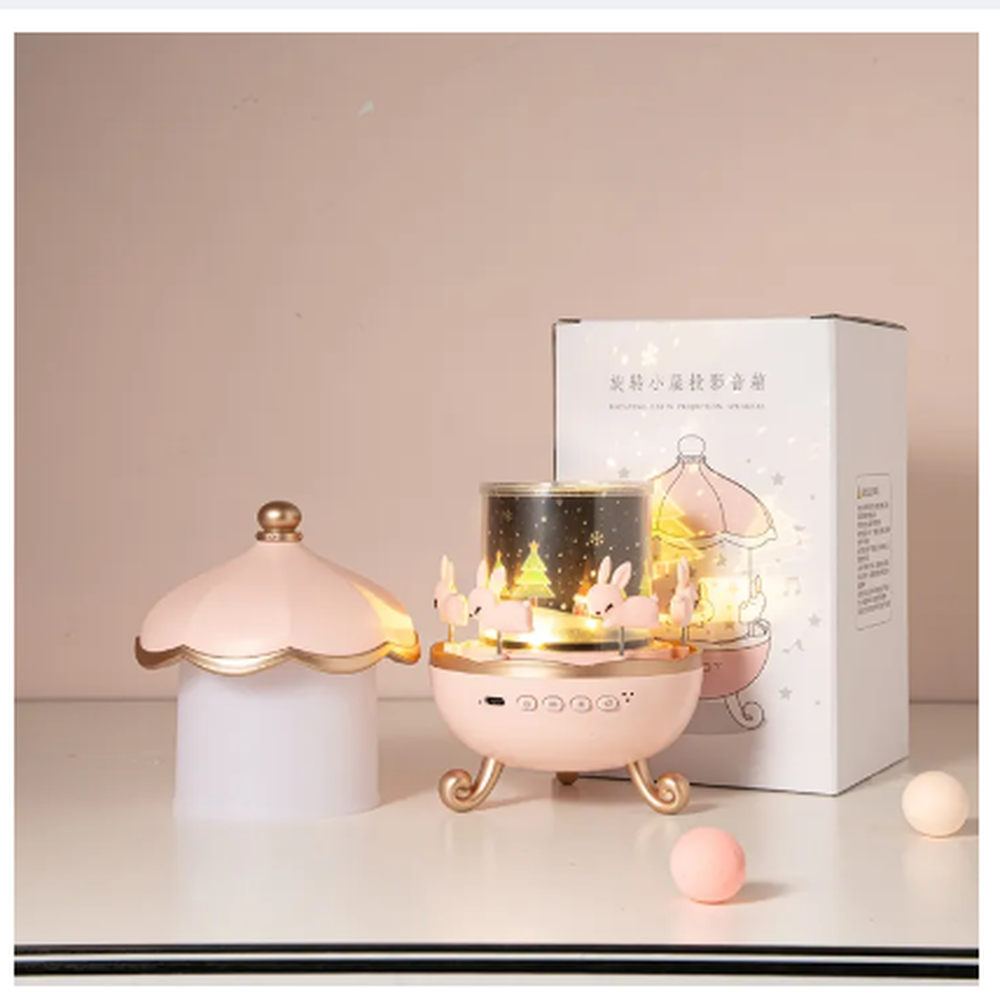 Bunny Carousel Night Lamp Projector with Bluetooth Speaker & 3-Color Ambient Light