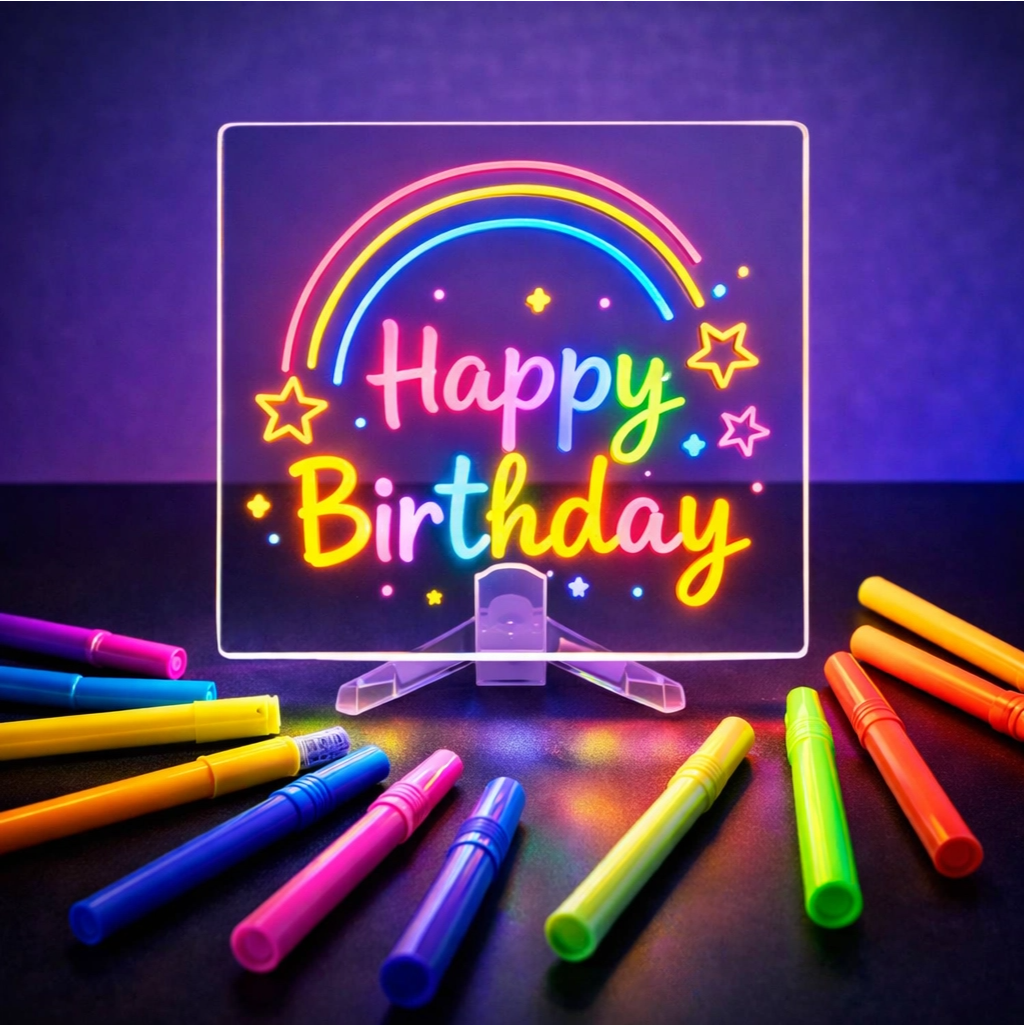 DIY LED Writing Board – Colorful Acrylic Note Pad with Stand & Reusable Pens